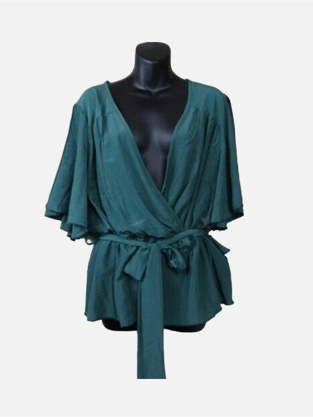 SHEIN Curve Women’s Wrap Surplice Flutter Cold Shoulder Green Blouse Tie 1XL